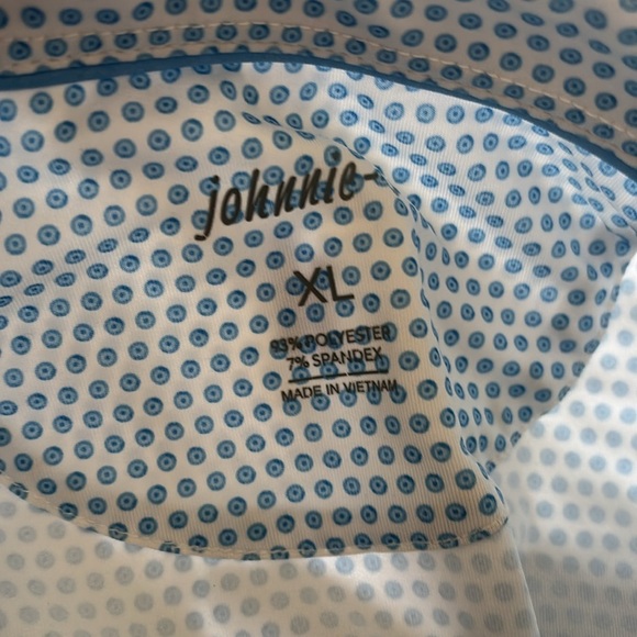 Johnnie O Polo Shirt Men's Xl Blue/White Golf Print Longview Logo - Picture 8 of 8